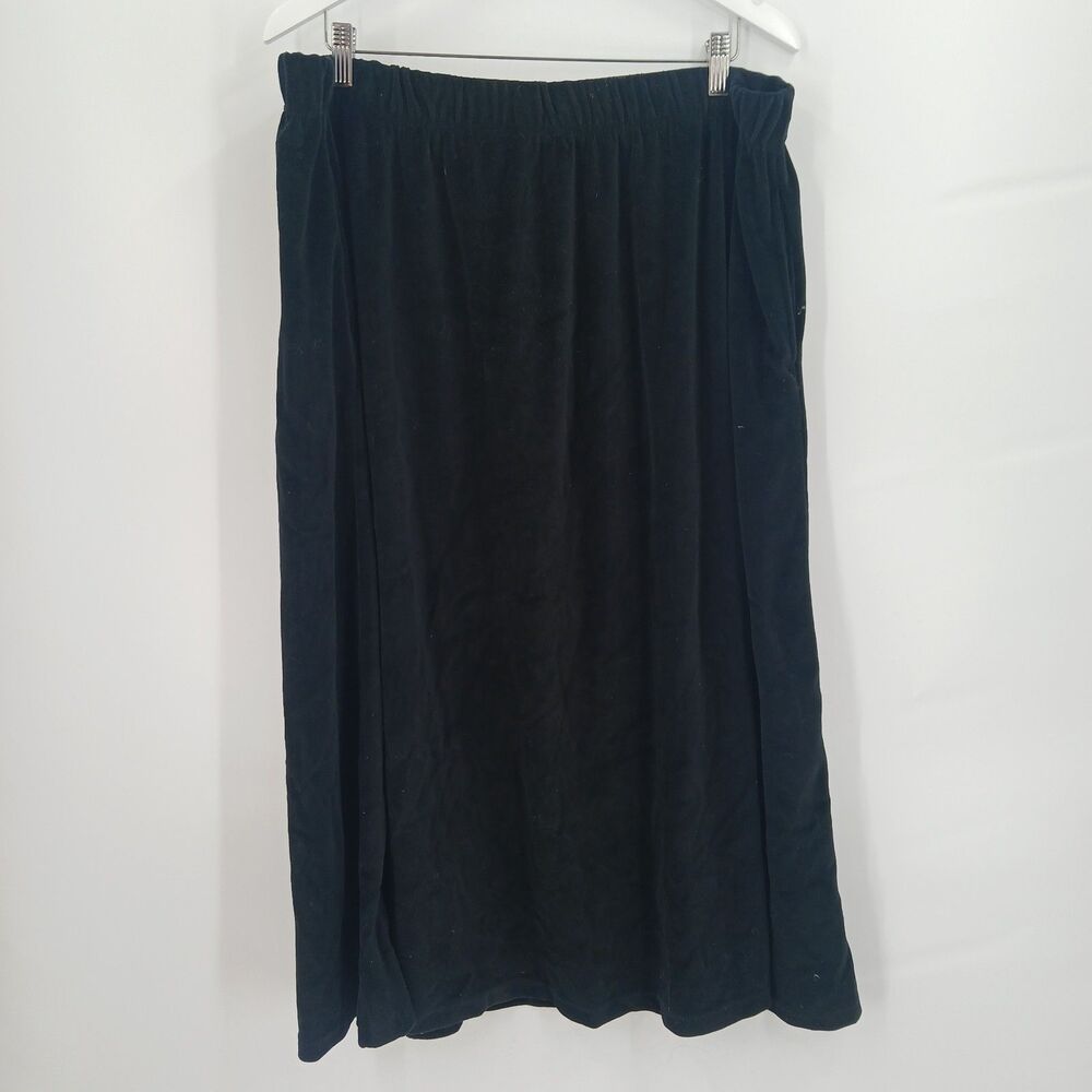 Woman Within Black Knit velour Maxi Skirt Pockets Elastic Waist Plus Size 1X